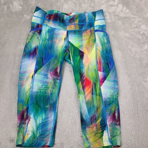 ATHLETA Womens Small Rainbow Colorful Side Pocket Cropped Workout Leggings J8 - Picture 1 of 7